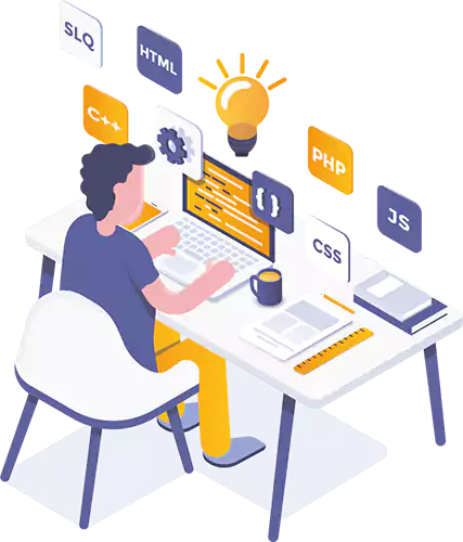 Illustration of developer at desk